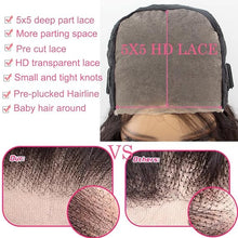 Load image into Gallery viewer, Wear and Go Glueless Wigs Human Hair 5x5 HD Lace Closure Body Wave Wig 180% Density Pre Cut Lace No Glue 5X5 Closure Wigs for Black Women Glueless Pre-plucked with Baby Hair