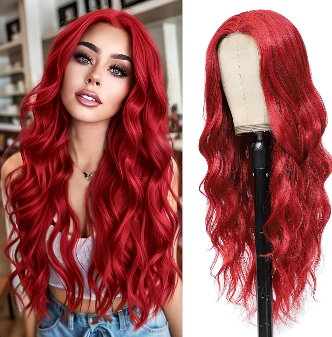 Long Red Wig for Women 26Inch Wavy Curly Wigs Synthetic Heat Resistant Hair Replacement Wig for Daily Party Halloween Costume
