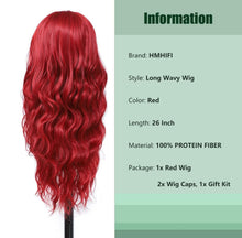 Load image into Gallery viewer, Long Red Wig for Women 26Inch Wavy Curly Wigs Synthetic Heat Resistant Hair Replacement Wig for Daily Party Halloween Costume