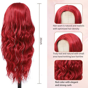 Long Red Wig for Women 26Inch Wavy Curly Wigs Synthetic Heat Resistant Hair Replacement Wig for Daily Party Halloween Costume