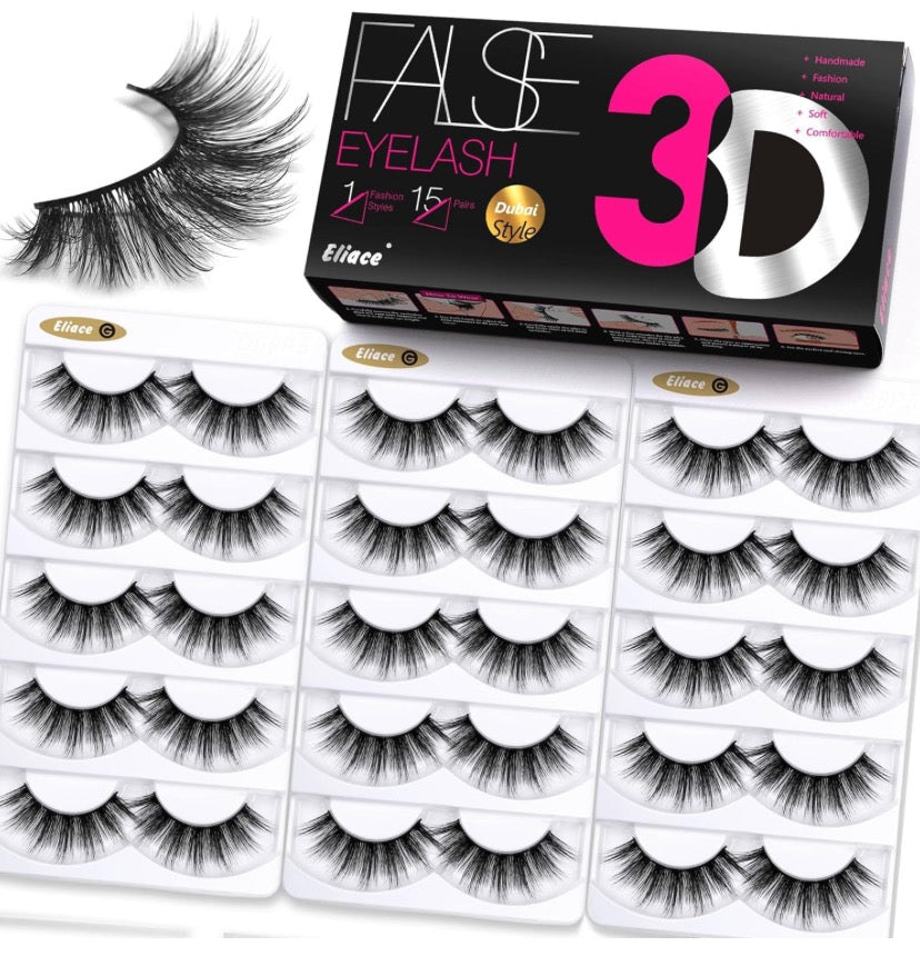 Eliace Lashes Wispy Luxury False Eyelashes Wispies Natural 3D Mink Eyelashes Faux Mink Lashes Fluffy Cat Eye Lashes Pack Professional Fake Eye lashes Natural Look Reusable Strip Lashes 15 Pairs