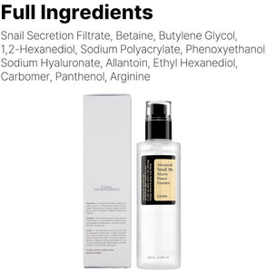 COSRX Snail Mucin 96% Power Repairing Essence 3.38 fl.oz 100ml, Hydrating Serum for Face with Snail Secretion Filtrate for Dull Skin & Fine Lines, Korean Skin Care