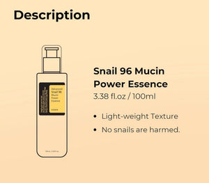 COSRX Snail Mucin 96% Power Repairing Essence 3.38 fl.oz 100ml, Hydrating Serum for Face with Snail Secretion Filtrate for Dull Skin & Fine Lines, Korean Skin Care