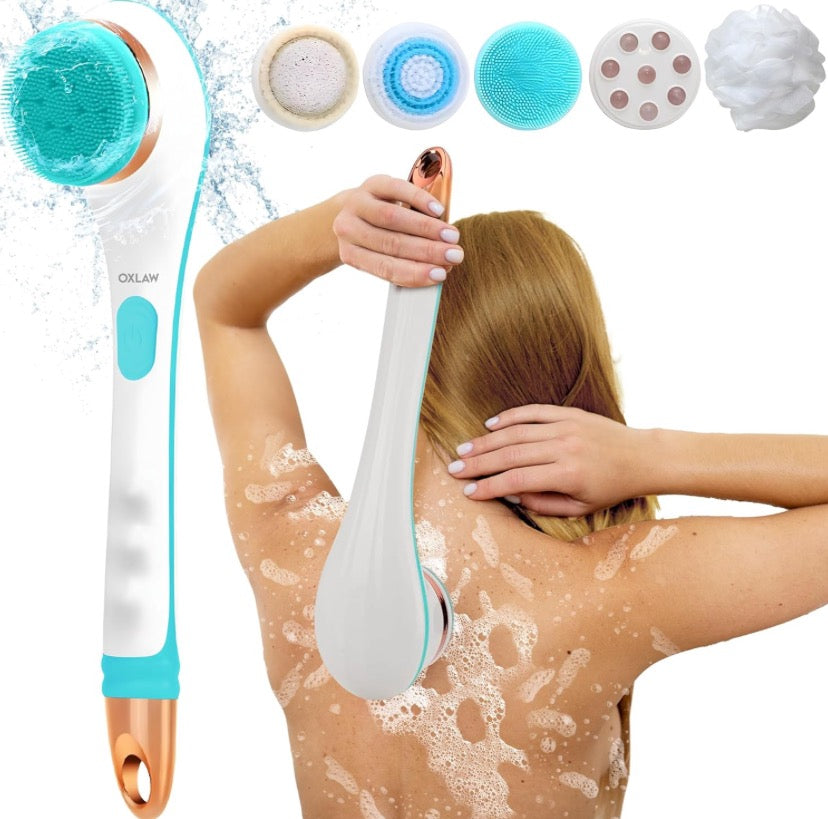 Body Brush Rechargeable, Electric Body Brush Set, Scrubber Shower Brush with Long Handle, Spin Skin Brush with 6 Brush Heads for Cleanse, Massage, exfoliate and Pamper Your Skin in The Shower