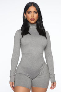 Down The Blvd Romper - Heather Grey