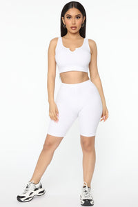 Not In A Rush Ribbed Biker Short Set - Rose