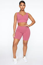 Load image into Gallery viewer, Not In A Rush Ribbed Biker Short Set - Rose