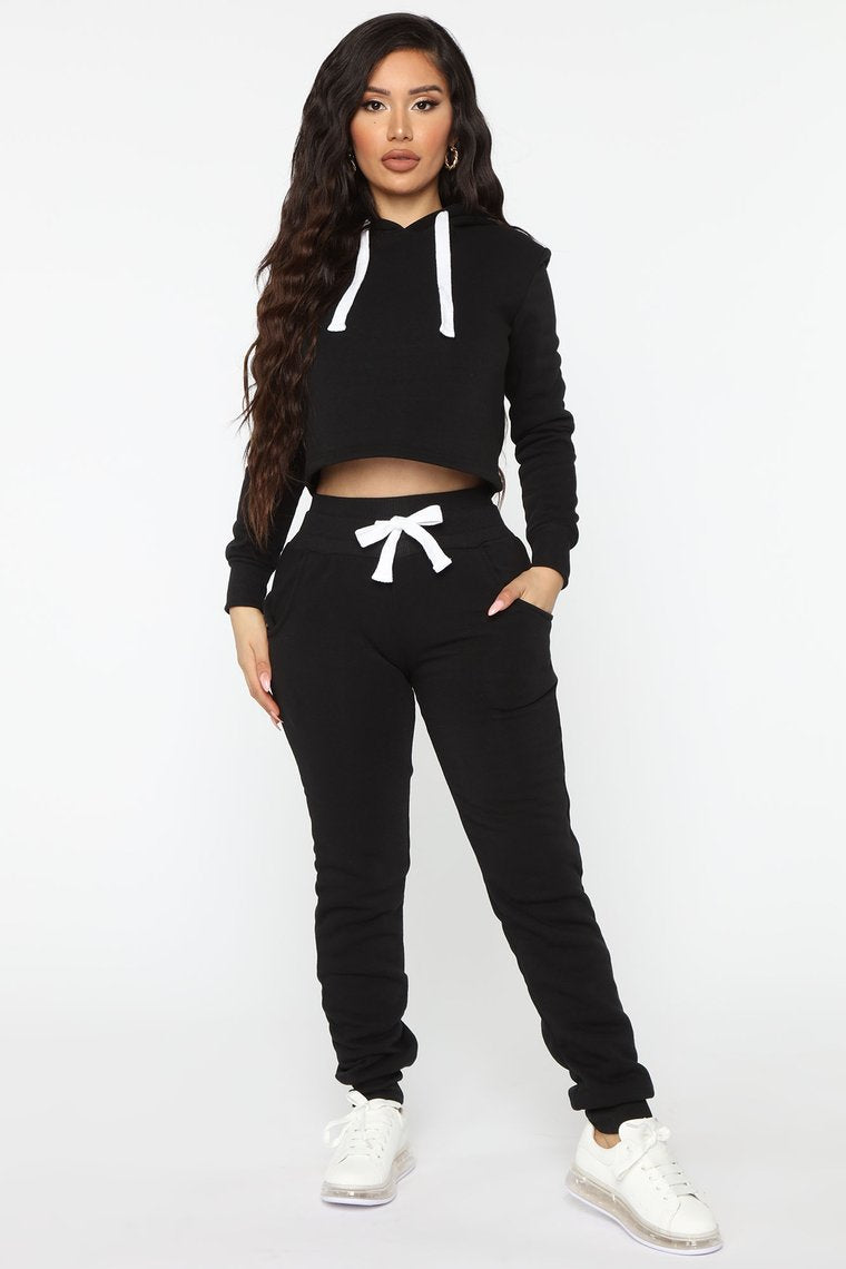 She's Cozy Hoodie And Jogger Set - Black