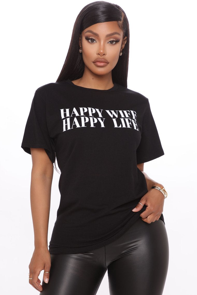 Happy Wife Happy Life Short Sleeve Top - Black