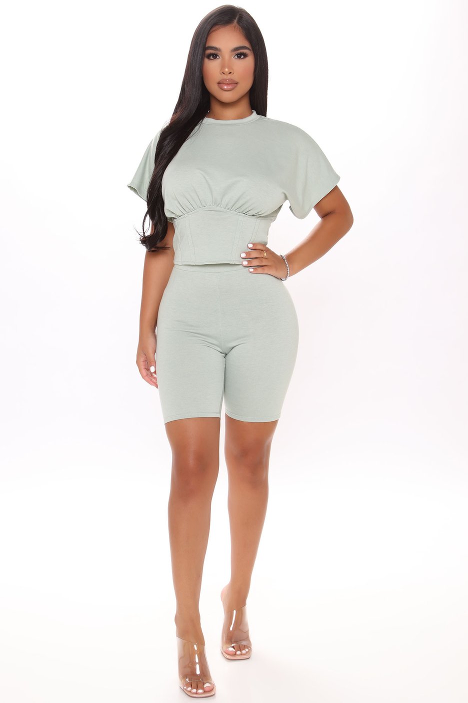 Lets Chill Biker Short Set - Sage