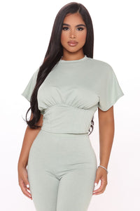 Lets Chill Biker Short Set - Sage