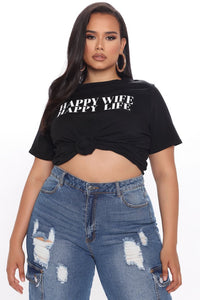 Happy Wife Happy Life Short Sleeve Top - Black