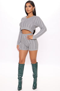 Move Knit Sweater Short Set - White