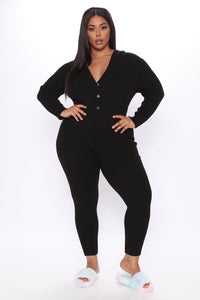 Cutie Hooded Jumpsuit With Ears - Black