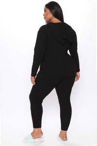 Cutie Hooded Jumpsuit With Ears - Black
