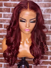 Load image into Gallery viewer, Supernova 99j Burgundy Lace Front Wigs Human Hair Burgundy 5x5 Body Wave Transparent Lace Closure Human Hair Wigs For Black Women 180% Density Pre Plucked Bleached Knots 16-22 inches