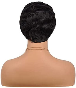 YOLANFAIRY Pixie Cut Wigs For Black Women Short Mommy Wig Brazilian Human Hair Wigs Finger Ocean Wave Wig Remy Human Hair Wig
