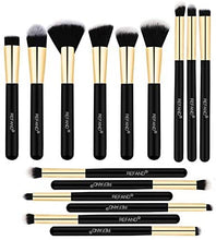 Load image into Gallery viewer, Refand Makeup Brushes, 15pcs Face Brushes Cosmetics Kabuki Foundation Powder Concealers Blending Eye Shadows Professional Make Brushes Kit with Pu Leather Storage Bag Gold Black