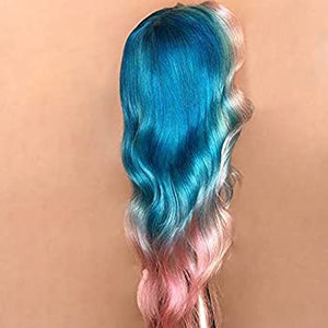Body Wave HD Lace Front Wig Pre Plucked 150% Density Ombre Blue Colored Pink Rainbow Human Hair Wig 13x4 Lace Front Wigs with Baby Hair Glueless Brazilian Colored Wigs For Women