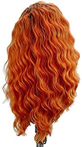 RDY Loose Body Wave Lace Front Synthetic Wig Ombre Orange Long Wavy Lace Front Wigs for Women Half Hand Tied Wig Cosplay Daily Use Heat Fiber Hair (24 Inch, Ombre Orange)