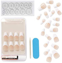 Load image into Gallery viewer, KISS Salon Acrylic French Nail Manicure Set, Medium Length, Square, “Je T&#39;aime”, Nail Kit Includes Pink Gel Nail Glue (Net Wt. 2 g / 0.07oz.), Mini File, Manicure Stick, and 28 Fake Nails
