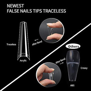 UNA GELLA Extra Long Nail Tips Coffin 200 PCS XXL Long Clear Acrylic Ballerina Nail Tips Half Cover Long False Artificial Nail Tips With Box For Nail Salons and Home DIY