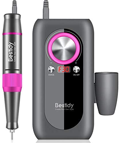 Bestidy Nail Drill Machine,30000rpm Professional Rechargeable Nail Drill Kit with 2000mAh Phone Power Bank Portable Electric Acrylic Nail Tools for Exfoliating, Grinding, Polishing