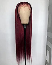 Load image into Gallery viewer, Colored Straight Transparent 4X4 Lace Closure Wig Brazilian Invisible Burgundy Lace Front Wigs Human Hair Pre Plucked With Baby Density 150