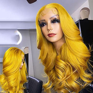 Fureya Synthetic Wigs for Women Natural Loose Wave Full No Lace Wigs Yellow Hair Deep Parting Space 24 inch Curly Hair