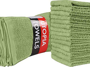 Utopia Towels Cotton Sage Green Washcloths Set - Pack of 24-100% Ring Spun Cotton, Premium Quality Flannel Face Cloths, Highly Absorbent and Soft Feel Fingertip Towels