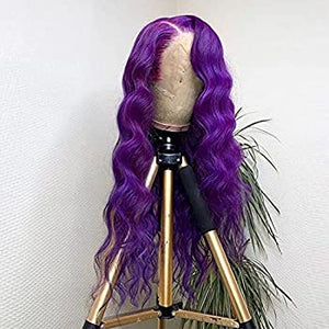Purple Lace Front Wig Long Wavy Wig Purple Wig Long Body Wave Wig For Women 13x3 Lace Front Synthetic Water Wave Wig Colored Wigs Natural Middle Part Daily Party Halloween Cosplay Use