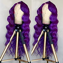Load image into Gallery viewer, Purple Lace Front Wig Long Wavy Wig Purple Wig Long Body Wave Wig For Women 13x3 Lace Front Synthetic Water Wave Wig Colored Wigs Natural Middle Part Daily Party Halloween Cosplay Use
