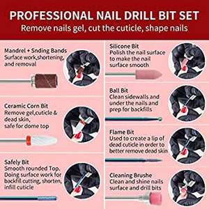 Nails Drill Machine Professional, Rechargeable Efile Nail Drill Electric Nail Drill Cordless, Portable Nail Drills for Acrylic Nails Quiet and Low Vibration Electric Nail File