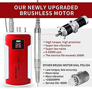 Nails Drill Machine Professional, Rechargeable Efile Nail Drill Electric Nail Drill Cordless, Portable Nail Drills for Acrylic Nails Quiet and Low Vibration Electric Nail File
