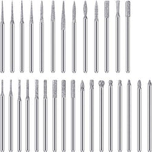 Load image into Gallery viewer, Zhehao 30 Pieces Cuticle Nail Drill Bits Set Needle/Flame/Cylinder/Cone/Ball Head 3/32 Inch Nail File Bits Fine Grits for Acrylic Gel Nails Prep, Nail Care Tools for Manicure Home Salon Use