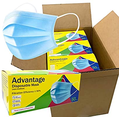 ADVANTAGE - 3-Ply Disposable Face Masks with Elastic Earloops - Available in 500 / 1000 / 2000 Packs