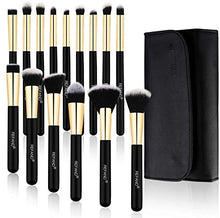 Load image into Gallery viewer, Refand Makeup Brushes, 15pcs Face Brushes Cosmetics Kabuki Foundation Powder Concealers Blending Eye Shadows Professional Make Brushes Kit with Pu Leather Storage Bag Gold Black