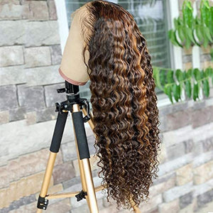 Oulaer Wig Deep Wave Curly Wig HD Transparent 13x4 Lace Front Human Hair Wig Pre Plucked