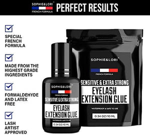 Super Strong Eyelash Extention Glue - 2X Size Lash Glue for Professional Eyelash Extensions - 1 Sec Drying & Maximum Bonding - 0.34OZ - Extra Black Individual Eyelash Glue - Latex Free Lash Adhesive