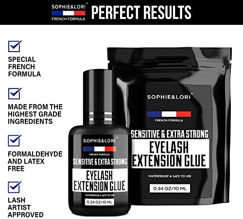 Super Strong Eyelash Extention Glue - 2X Size Lash Glue for Professional Eyelash Extensions - 1 Sec Drying & Maximum Bonding - 0.34OZ - Extra Black Individual Eyelash Glue - Latex Free Lash Adhesive