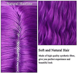 Purple Lace Front Wig Long Wavy Wig Purple Wig Long Body Wave Wig For Women 13x3 Lace Front Synthetic Water Wave Wig Colored Wigs Natural Middle Part Daily Party Halloween Cosplay Use