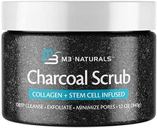 Load image into Gallery viewer, مقشر الجسم بالفحم النشط من M3 Naturals، غني بالكولاجين والخلايا الجذعية