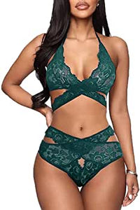 Donnalla Women Sexy Lingerie Set Two Piece Lace Bra and Panty Set Bralette Sleepwear