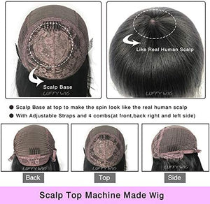 200 Density Scalp Top Curly Full Machine Made Human Hair Wigs with Bangs Remy Brazilian Short Curly Wig For Women(16-22 inches)