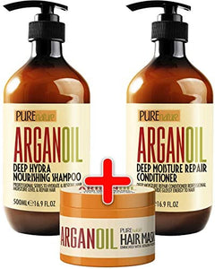 Moroccan Argan Oil Shampoo and Conditioner and Hair Mask SLS Sulfate Set Best for Damaged, Dry, Curly or Frizzy Hair - Thickening for Fine/Thin Hair