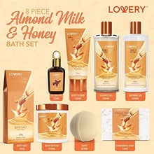 Load image into Gallery viewer, Bath Gift Set - Almond Milk and Honey Spa Kit Includes Shower Gel, Bath Bomb, Bubble Bath, Body Scrub, Salts, Body Butter, Jojoba Oil &amp; Handmade Oatmeal Soap
