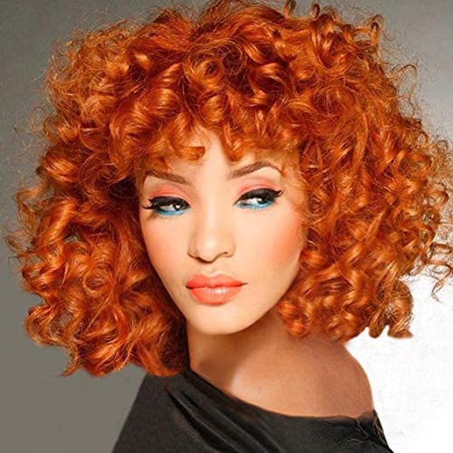 Short Curly Wigs for Black Women Orange Copper Andromeda Soft Afro Curly Wig with Bangs Heat Resistant Synthetic Fiber Hair Wigs for African American Black Women (Orange Copper)