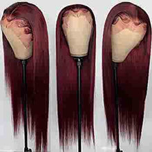 Load image into Gallery viewer, Colored Straight Transparent 4X4 Lace Closure Wig Brazilian Invisible Burgundy Lace Front Wigs Human Hair Pre Plucked With Baby Density 150