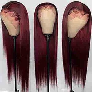 Colored Straight Transparent 4X4 Lace Closure Wig Brazilian Invisible Burgundy Lace Front Wigs Human Hair Pre Plucked With Baby Density 150