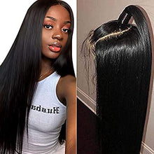 Load image into Gallery viewer, Muokass 4x4 Lace Front Wigs Straight Hair Brazilian Virgin Human Hair Lace Closure Wigs For Black Women 150% Density Pre Plucked With Elastic Bands Natural Color (18-28 inch, straight wig)